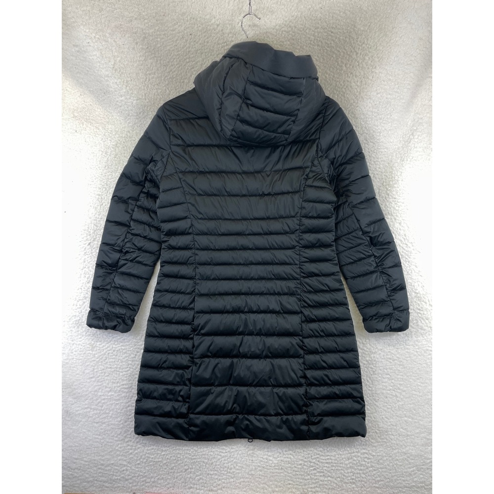 Save The Duck Women's 2 M Black Stretch Puffer Coat Long Hooded Parka Winter - Picture 16 of 16